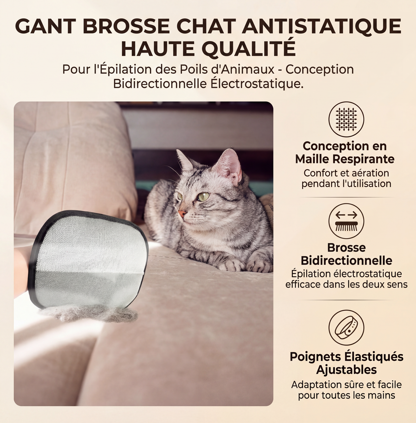 Gants anti-poils électrostatiques réversibles – Lavables & ultra-efficaces pour chats